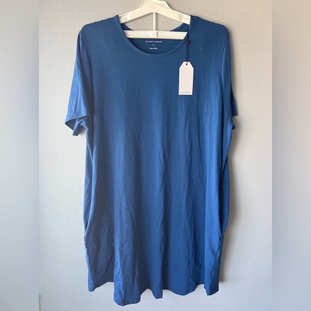 Universal Standard blue stretch cotton short sleeve Halie t-shirt dress Sz M NWT